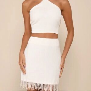 Lulu's White Midi Skirt with Fringe Detail